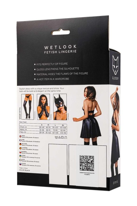 Glossy Marisa,dress,wetlook,black,L