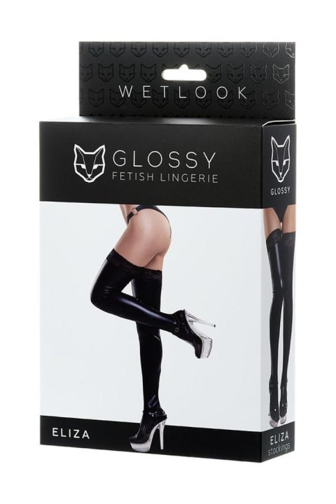 Glossy Shiny Wetlook stockings with a lace ELIZA - black