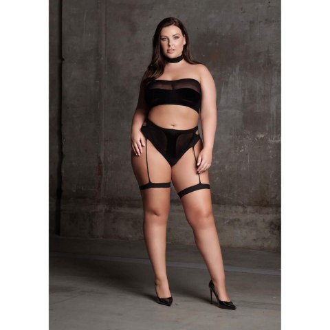 Ananke XII - Three Piece with Choker,Bandeau Top and Pantie with Garters - Plus Size