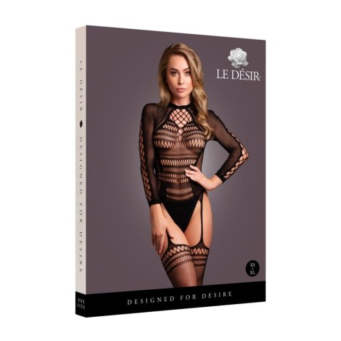 Bodystocking with Long Sleeves and Short Turtleneck - - Black