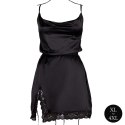 Open Back Silk Dress with Criss Cross Details and Slit - Plus Size - Black
