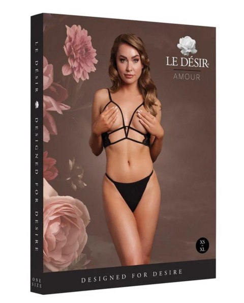 Open Cup Triangle Bra with Lace and Adjustable Sliders - One Size - Black