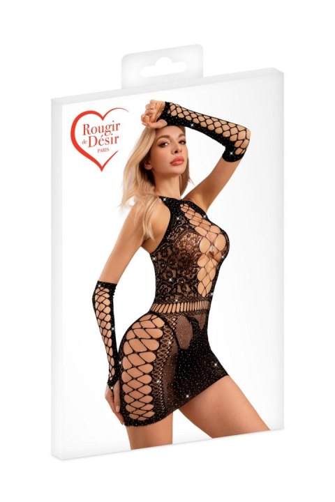 ROBE+MITAINES STRASS NOIR