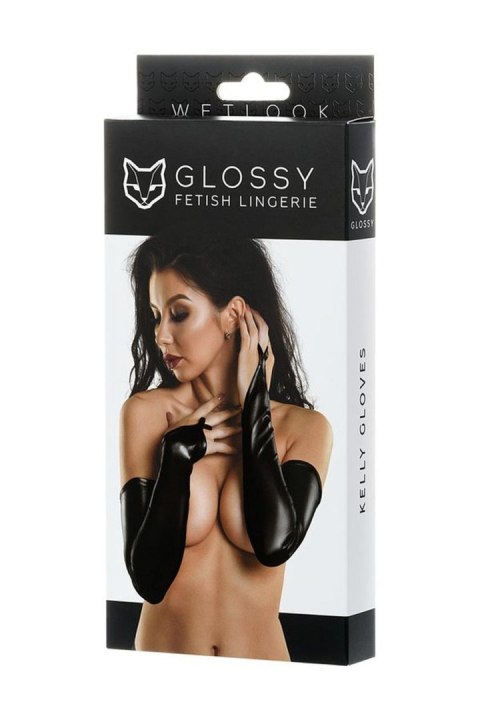 Glossy Wetlook gloves - black