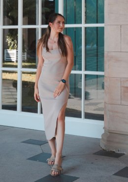 Sukienka DK-K-P7 BEŻ BAWEŁNA PRĄŻKI