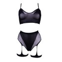 2-Piece Bra Set with Garters - One Size - Black
