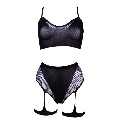 2-Piece Bra Set with Garters - One Size - Black