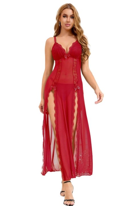 Long,sexy red nightgown + thong SM