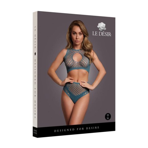 Duo Net Key-Hole Bra Set - One Size - Blue