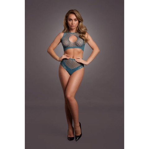 Duo Net Key-Hole Bra Set - One Size - Blue