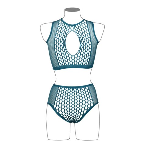 Duo Net Key-Hole Bra Set - One Size - Blue