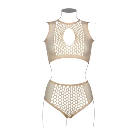 Duo Net Key-Hole Bra Set - One Size - Nude