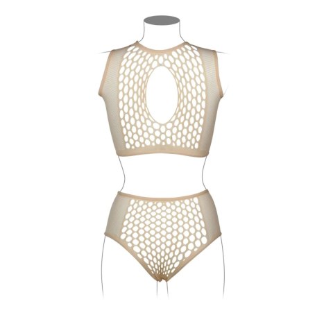 Duo Net Key-Hole Bra Set - One Size - Nude