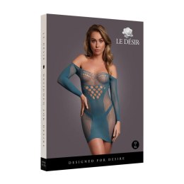 Long-Sleeved Net Mini Dress - One Size - Blue
