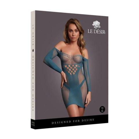 Long-Sleeved Net Mini Dress - One Size - Blue