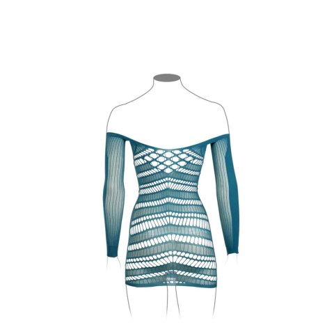 Long-Sleeved Net Mini Dress - One Size - Blue