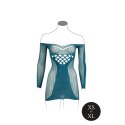 Long-Sleeved Net Mini Dress - One Size - Blue