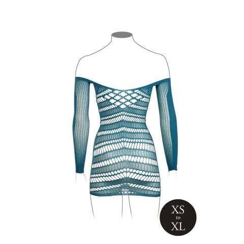 Long-Sleeved Net Mini Dress - One Size - Blue