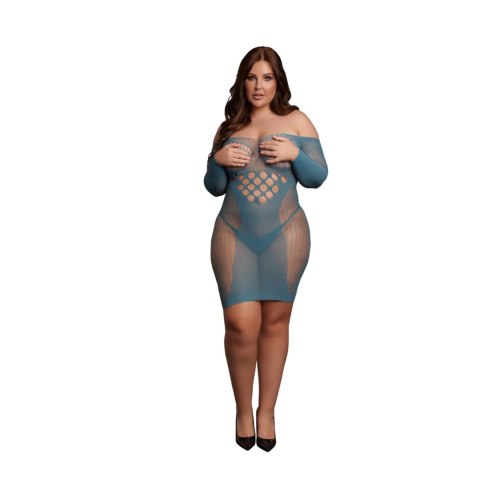 Long-Sleeved Net Mini Dress - Size - Blue