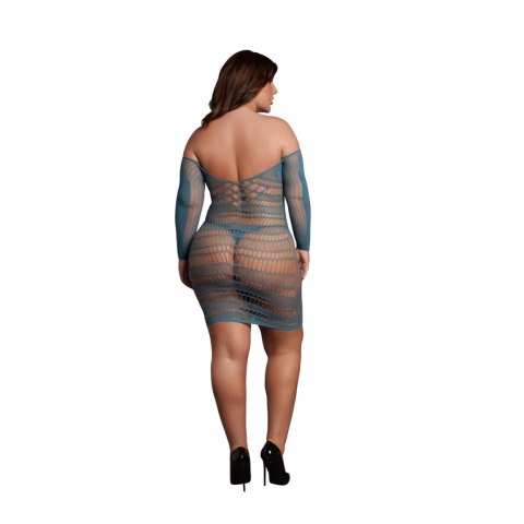 Long-Sleeved Net Mini Dress - Size - Blue