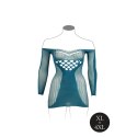 Long-Sleeved Net Mini Dress - Size - Blue