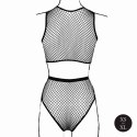2 piece with crop top,pantie and fishnet structure.