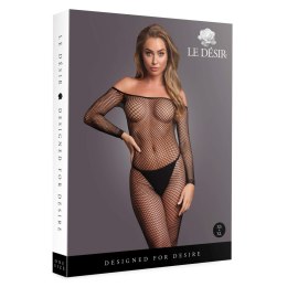 Bodystocking with off shoulder neckline,fishnet structure and open crotch.