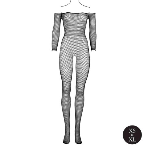 Bodystocking with off shoulder neckline,fishnet structure and open crotch.