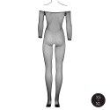 Bodystocking with off shoulder neckline,fishnet structure and open crotch.