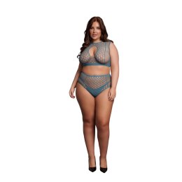Duo Net Key-Hole Bra Set - Size - Blue