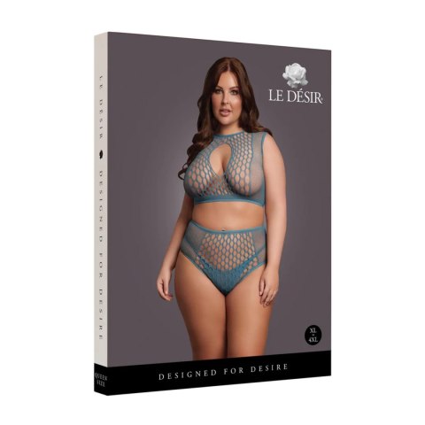 Duo Net Key-Hole Bra Set - Size - Blue