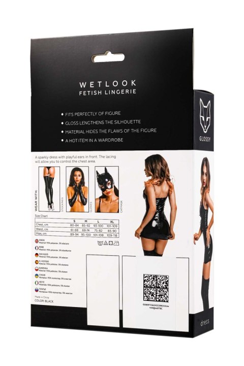 Glossy Mirabell,dress,wetlook,black -