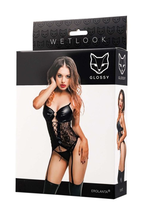 Glossy Miriam,set (top+panties),wetlook,black -
