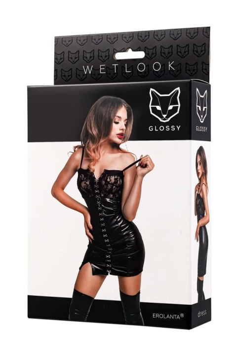 Glossy Nelly,dress,wetlook,black -