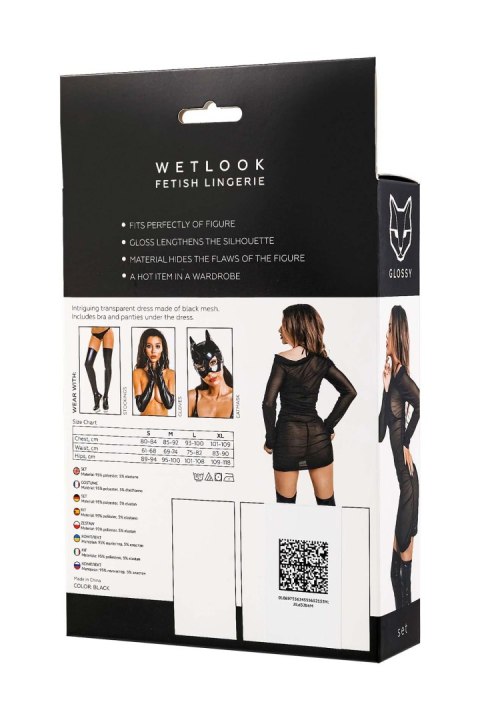 Glossy Sheril,set (dress,bra +panties),wetlook,black -