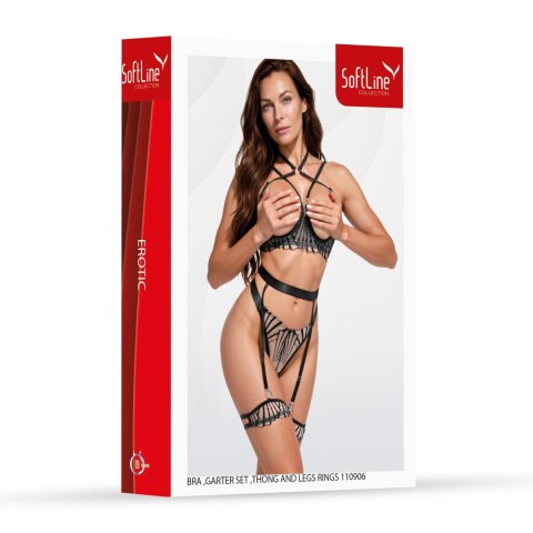 Bra ,garter set ,thong and leg ring 110906 black