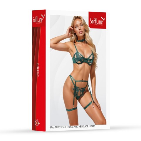 Bra,garter set,thong and necklace 110915 green