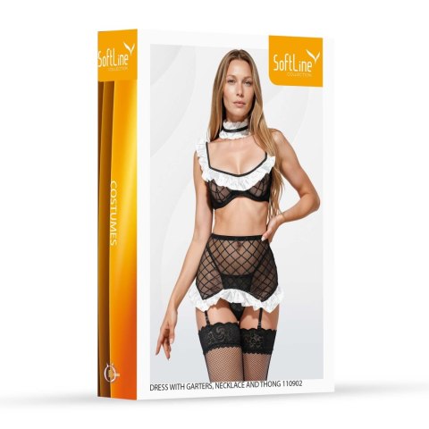 Dress with garter set,neck ring and thong 110902 black