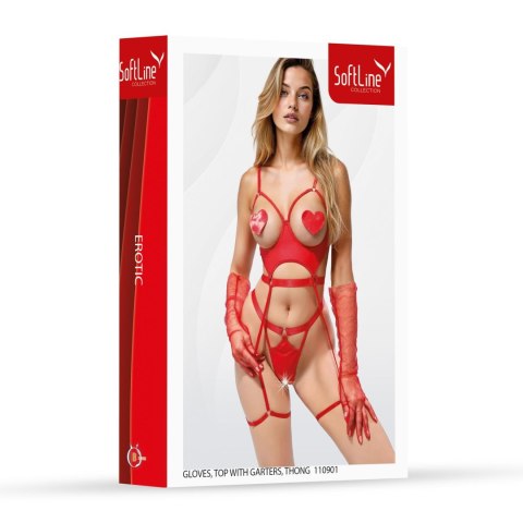Gloves,top with garters,thong 110901 red