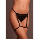 Marie - Lace Thong with Garter,Adjustable Sliders and Golden Details - One Size